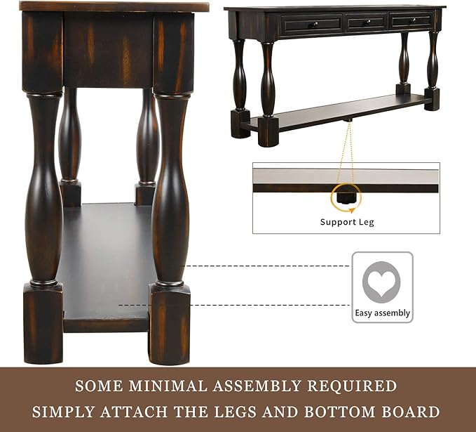 Merax Wood Farmhouse Entry Way Hallway Table with Drawers and Bottom Shelf Narrow Long Sideboard for Living Room (Distressed Black)