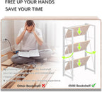4NM No Assembly Folding Bookshelf Storage Shelves 3 Tiers Vintage Bookcase Standing Racks Study Organizer Home Office (Natural White)