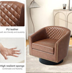 Swivel Barrel Accent Chair Set of 2, Comfy Modern Upholstered Round Faux Leather Arm Chair for Living Room, Bedroom, Brown
