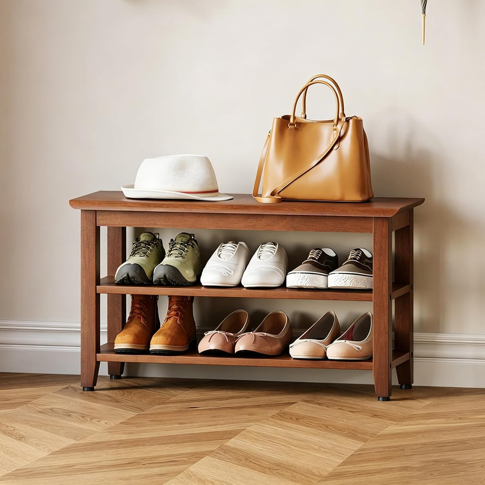 Wood Shoe Bench for Entryway,Bench with Shoe Rack,Storage Shoe Organizer for ...