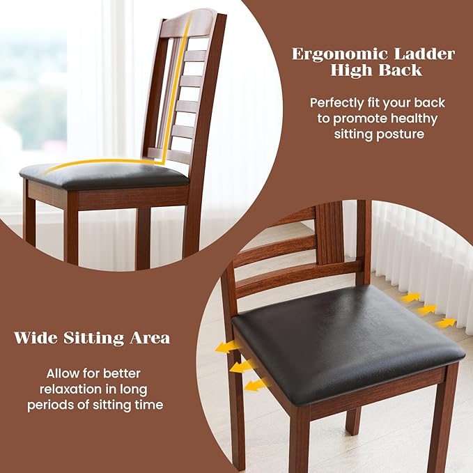 GOFLAME Wooden Dining Chairs Set of 2, Upholstered Kitchen Side Chairs with Faux Leather Padded Seat & Rubber Wood Frame, Mid-Century Dinette Chairs for Dining Room, Restaurant