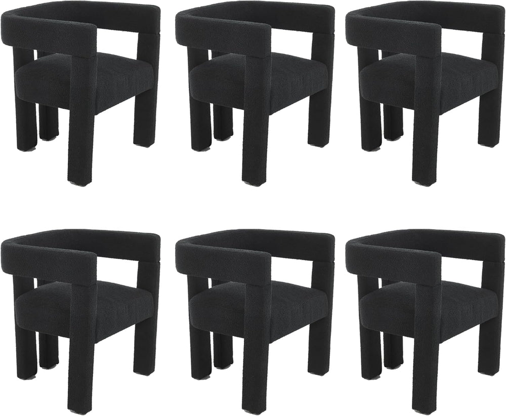 Boucle Barrel Side Chairs Set of 6, Modern Designed Upholstered Comfy Sherpa ...