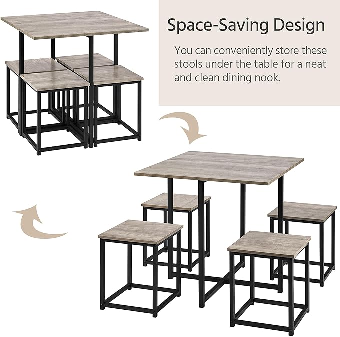 Yaheetech Dining Table Set for 4 Industrial Kitchen Table with 4 Chairs, Spac...