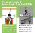 2 Pack Tie Hanger Belt Organizer for Closet, Rotatable Tie Rack with 16 Hooks Max 24 Belts & 16 Ties Storage Capacity, Space Saving Hanging Belt Holder for Closet Organizer, Black