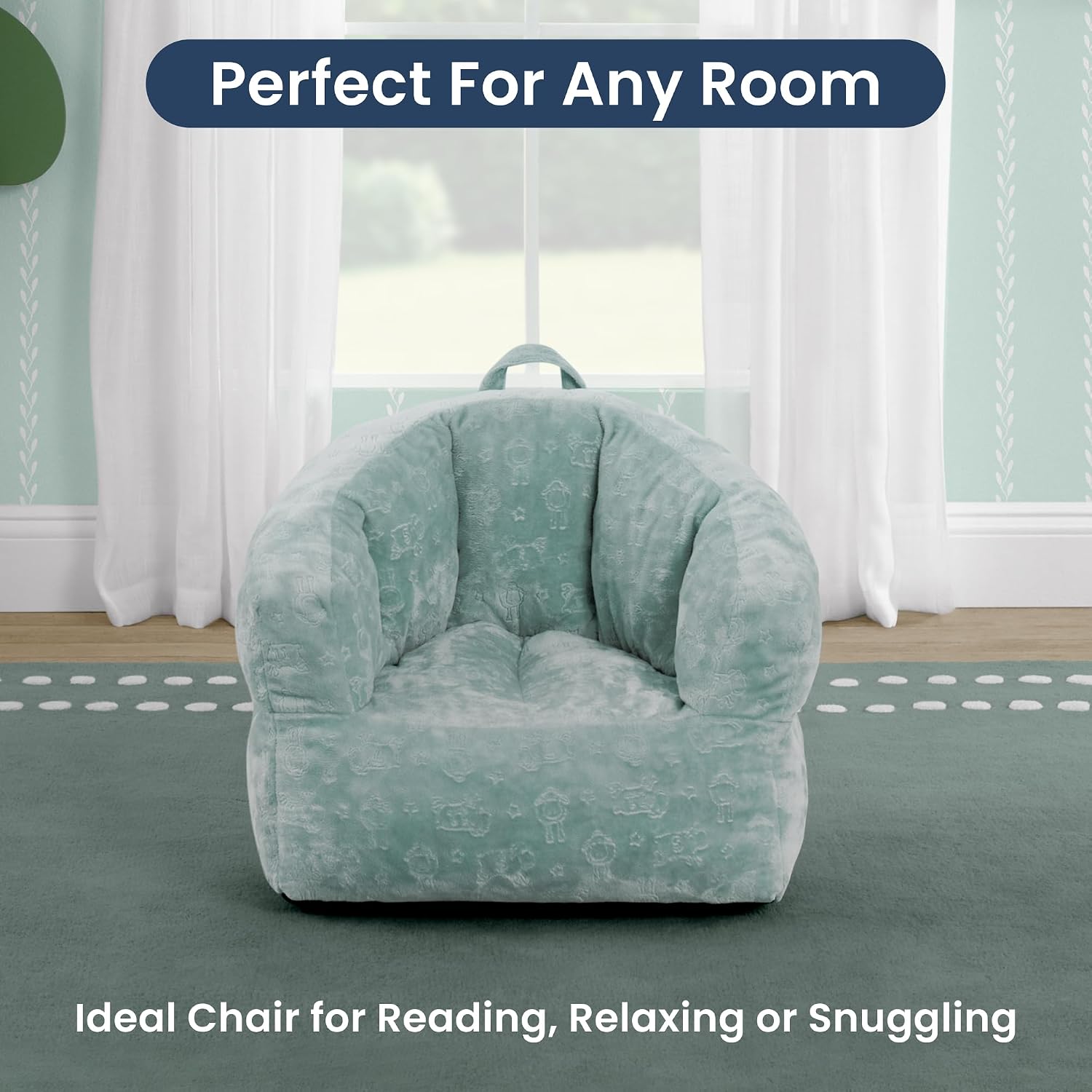 Delta Children - Serta Kids Plush Barrel Toddler Chair, Soft Foam Chair Bean Bag Chair Alternative for Boys and Girls, Cozy Seat for Reading, Watching Cartoons, Playroom Nursery Bedroom, Sage
