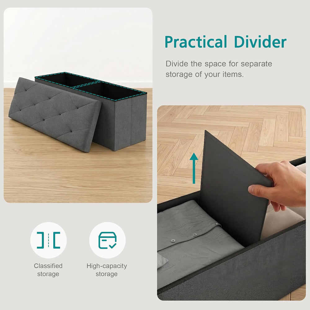 VECELO 43'' Folding Storage Ottoman Bench, Storage Chest, Linen Fabri...