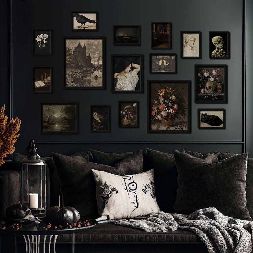 ANERZA 16 PCS Framed Dark Academia Room Decor, Gothic Home Decor, Moody Wall ...