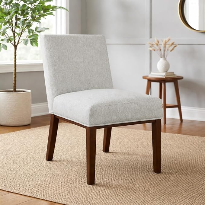 HomePop Kolbe Upholstered Dining Chair - Sustainable Gray Woven, 19.5" Seat Height, Ideal for 29-31 Inch Tables (Single Pack)