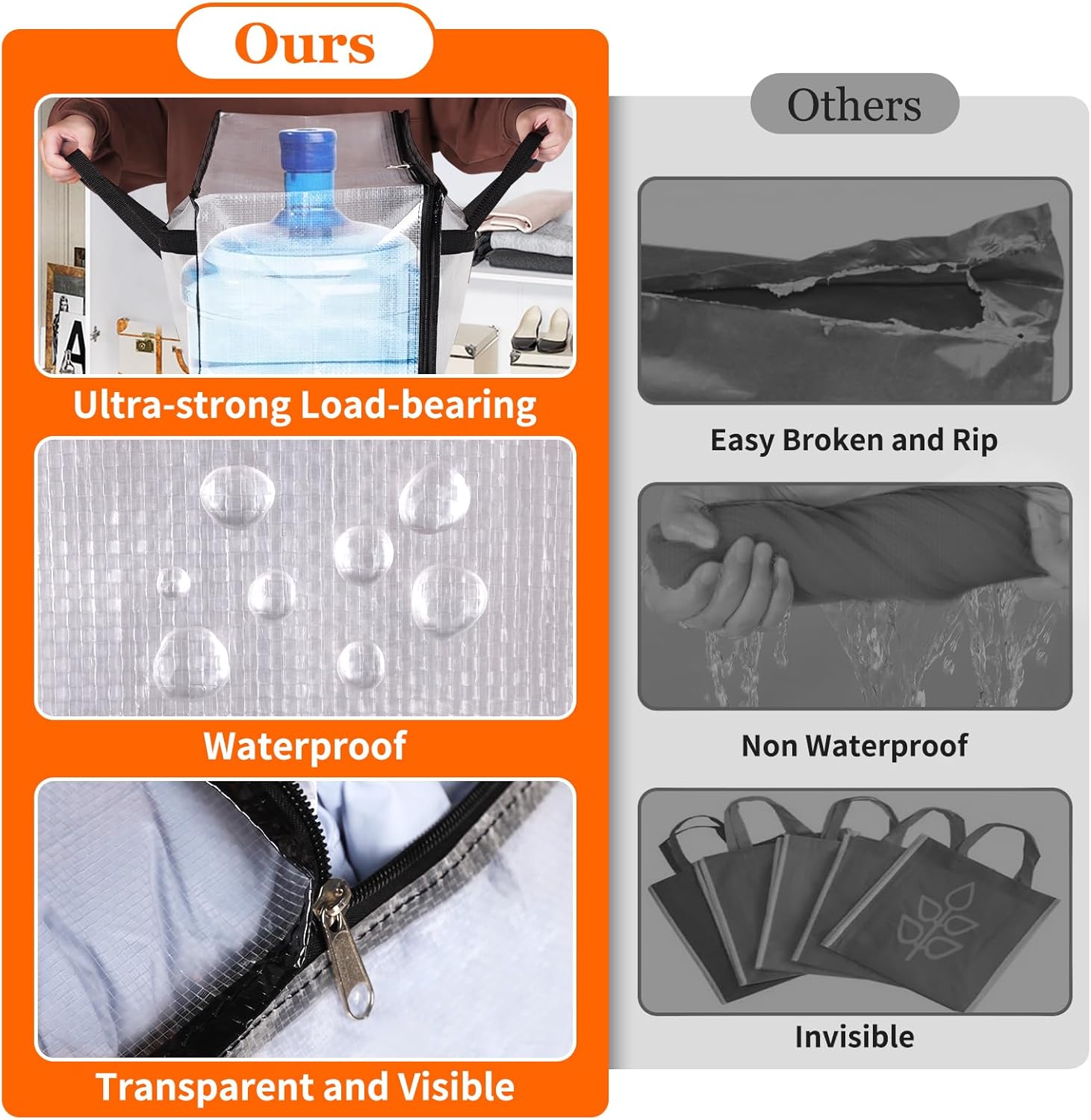 6 Pack Clear Storage Bags for Comforter, Clothes & Bedding, Plastic Blanket Storage with Zipper and Handle, Moving Bags, Closet Organizer and Under-Bed Storage (60L)