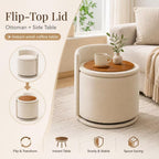 Velvet Ottoman with Storage and Back 360°Swivel Makeup Chair 17" D x 17" W x 20" H Multipurpose Soft Seat Ottoman Small Side Table Hallway Footstools for Living Room Dorm (Cream)