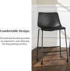 Walker Edison Douglas Urban Industrial Faux Leather Armless Counter Chairs, Set of 2, Black, 20"D x 18.5"W x 34.5"H