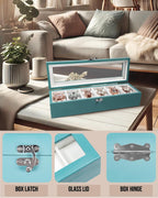 Watch Box, Watch Case for Men Women with Large Glass Lid, Wooden Watch Display Storage Box with 6 - Slots, Ocean Blue Mens Watch Box Organizer