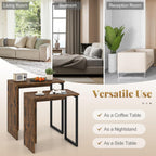 Giantex Nesting Coffee Table Set of 2, Rectangular Stackable Side Tables with Sturdy Metal Frames, Modern Nesting End Tables for Living Room, Bedroom, Rustic Brown