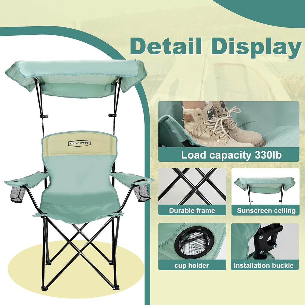 YOUNG WOOD Camping Chair with Canopy, Beach Chair with Shade,Portable,Lightwe...