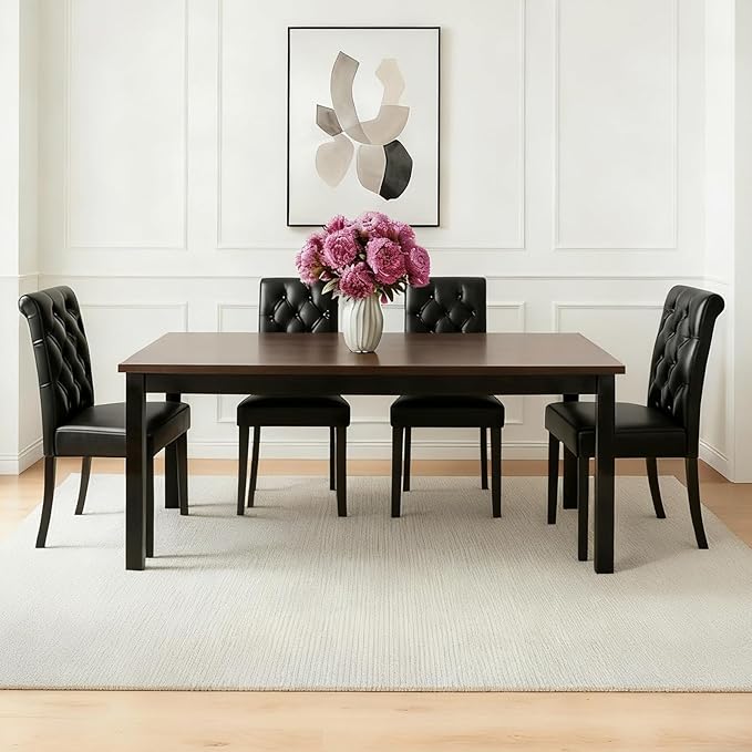 Farmhouse Dining Chairs Set of 4, PU Leather Kitchen Chairs, Modern Upholstered Accent Chair Solid Wood Parsons Chairs for Home/Living Room/Bedroom/Resturant, Black