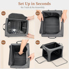 GoMaihe 3 Opening Clothes Storage Bins with Metal Frame 3 Pack 40L Grey | Sweaters Hoodies Towel T-Shirt, Closet Top Shelf Linen Closet Organizer, Stackable Collapse-Proof, Clear Window, Dual Access