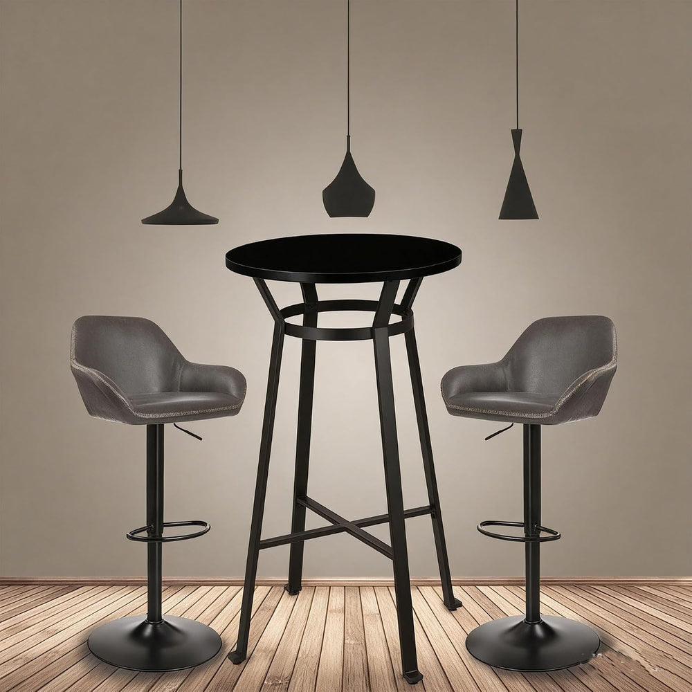 Glitzhome Bar Table and Chairs Set, Round Black Steel Pub Table with Soild El...