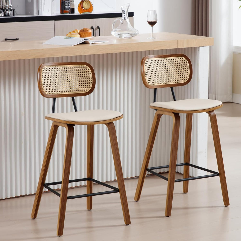 HEAH-YO Rattan Counter Stools Set of 2, 26 Inches Counter Height Bar Stools w...