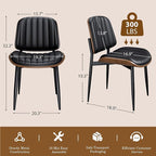 Dining Chairs Set of 4, Mid-Century Modern Upholstered PU Leather Chairs with Walnut Bentwood Back and Metal Legs Adjustable Feet for Kitchen Dining Living Room, Dark Black Vertical Stripes