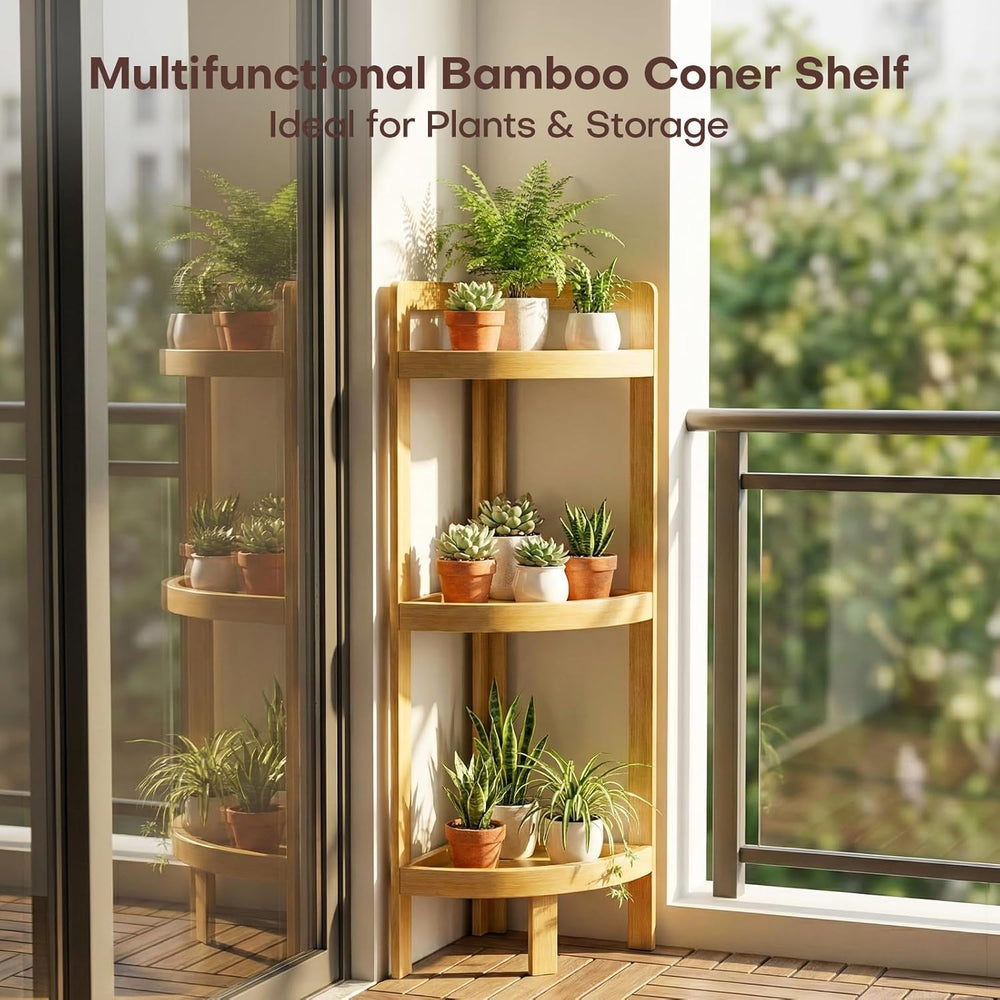 2026 New Bamboo Standing Shelf, 3 Tier Corner Shelf Stand, Free-Standing Shel...