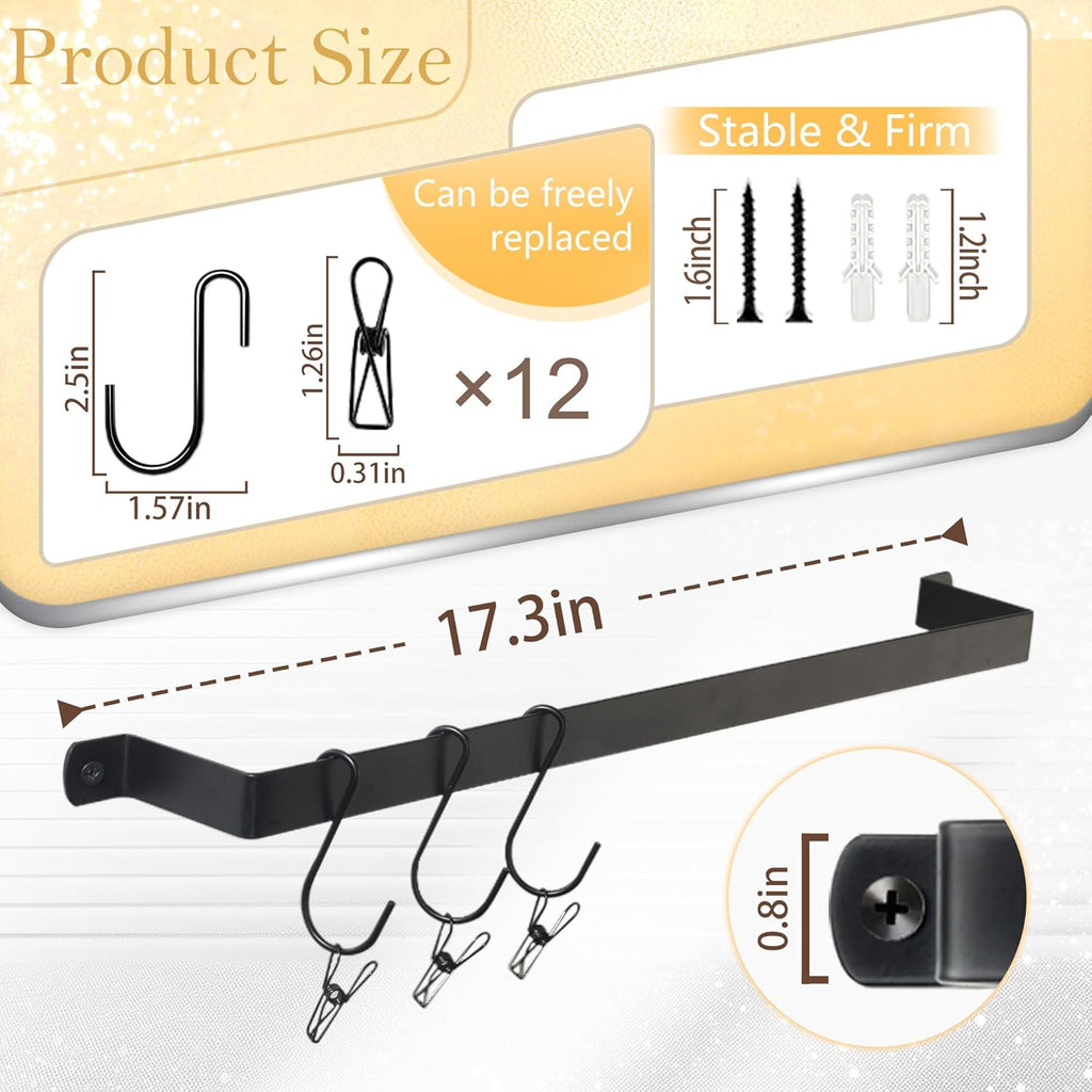 Hat Rack Closet Storage Wall: 12 Adjustable Stainless Steel Clips and 17 Inch Hat Holder - Hat Hanger Display Space Saving - Tie Belt Hanger for Closet Storage Solution - 2 Pack