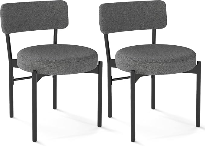 Giantex Boucle Dining Chairs Set of 2, Sherpa Upholstered Kitchen Chairs w/Cu...