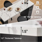 Kitchen Island Table, 59-Inch Modern Counter Height Dining Table | kitchen table w/Pull-Basket Drawer, 3-Tier Shelves,1.5"Thick Marble Tabletop, Bar Table for Dining Living Room Balcony Bistro