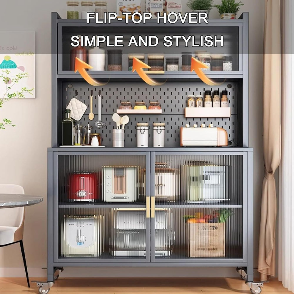 Kitchen Storage Cabinet, Microwave Stand with Flip-up Doors, Kitchen Pantry S...