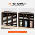 VEVOR 24-Compartment Office Mailbox, Adjustable Shelves, Wood Literature Sorter 29x12x24.4 inches – Ideal for Office, Home, Classroom, Mailrooms Organization – EPA Certified (Brown)