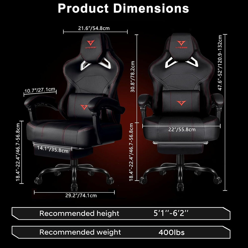 VITESSE Big and Tall Gaming Chair 400lb Capacity with Footrest | Racing-Style...