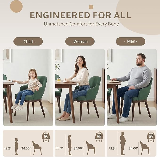 Wooden Dining Chairs Set of 4, Modern Fabric Upholstered Dining Room Chair, Kitchen Side Chairs, Farmhouse Dinner Chair with Open Back for Kitchen, Green