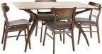 Christopher Knight Home Idalia Curved Leg Rectangular Dining Set, 5-Pcs Set, Natural Walnut / Dark Grey
