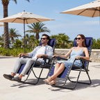 JEAREY Oversized Zero Gravity Lounge Chairs Set of 2, Adjustable Steel Mesh Recliners with Pillows and Cup Holder Trays for Patio, Garden, Beach, Navy Blue