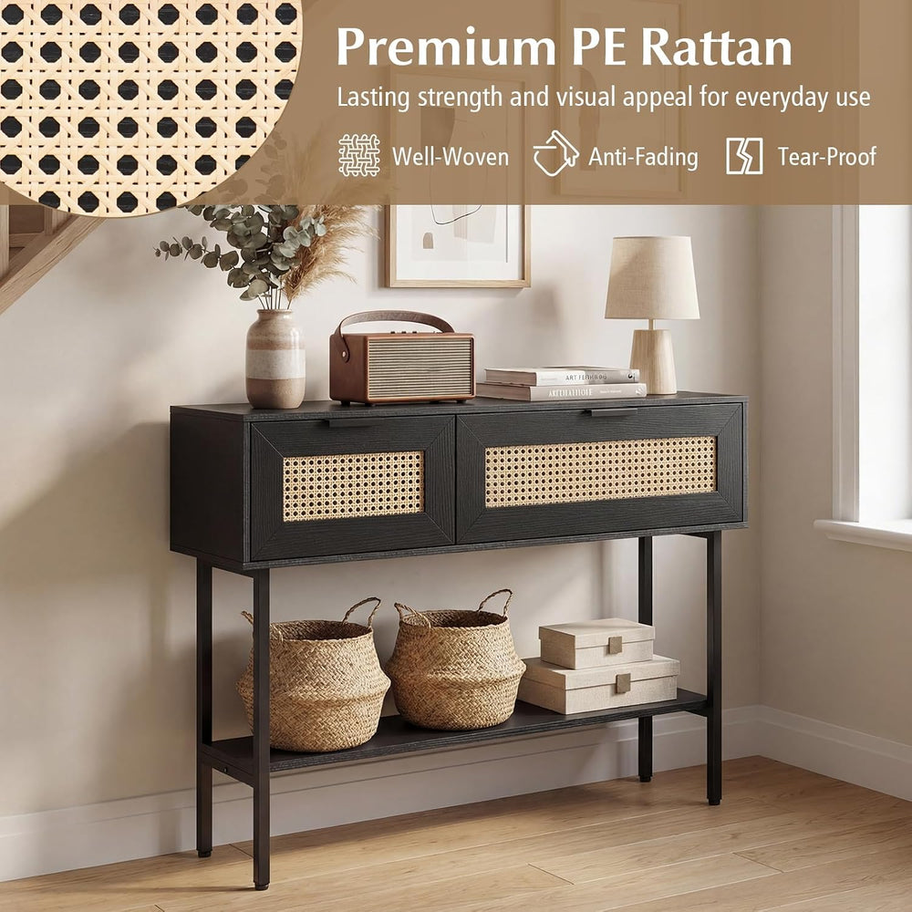 Giantex Rattan Console Table with Storage, 40" Boho Entryway Table w/ 2 ...