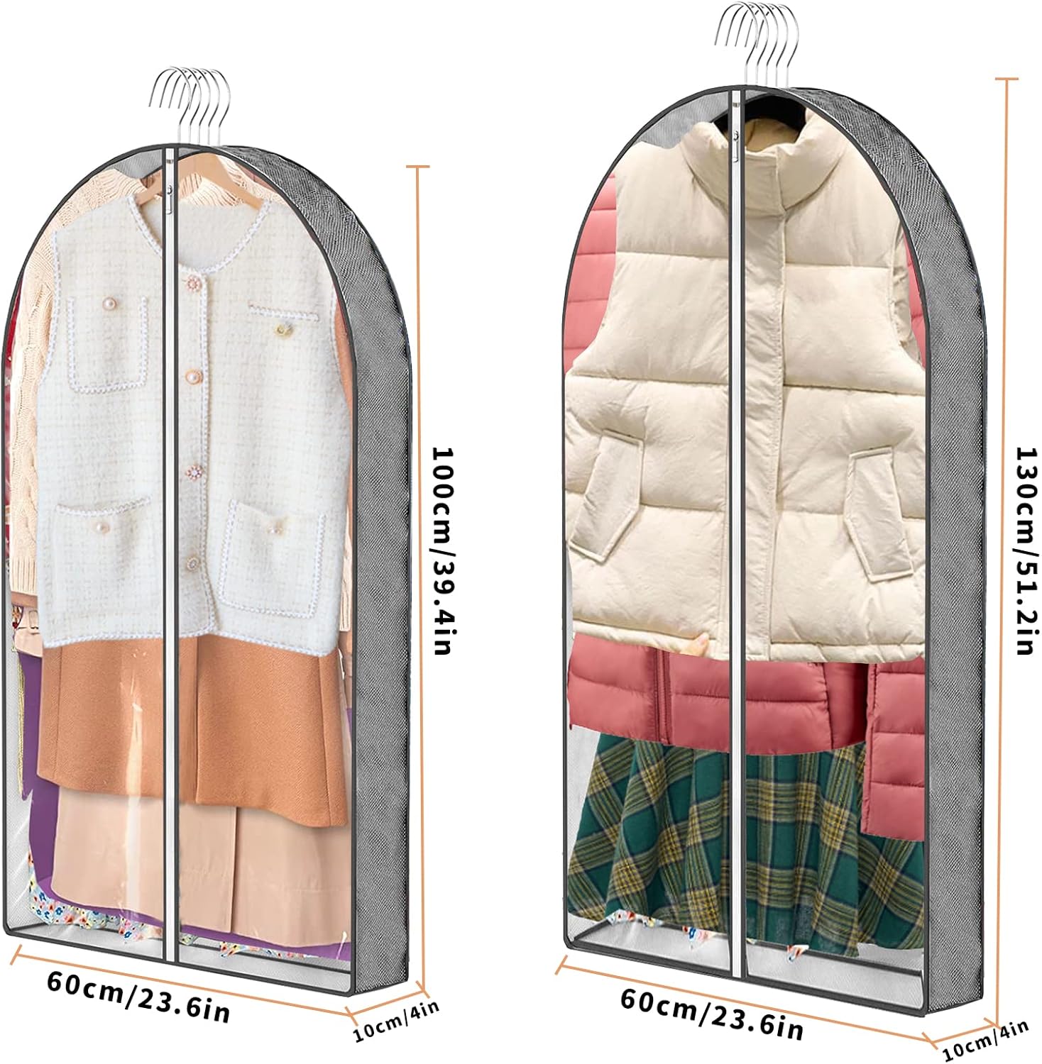 3 Pcs Garment Bags, 40" & 50" PEVA Moth-Proof Breathable Dust Cover, Hanging Clothes Covers with Bedroom, Suits, Padded Clothes, Shirts Prevent Dust