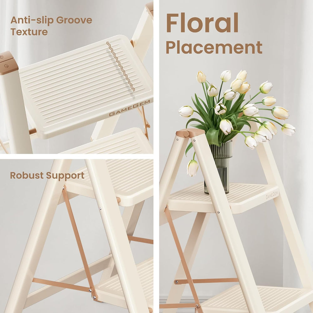 2 Step Ladder, Folding Step Stool with Anti Slip Widened Pedal