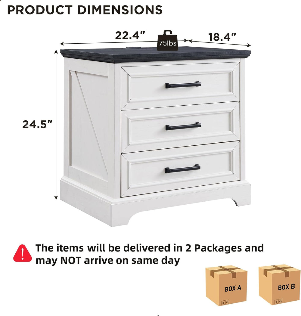 ACCOHOHO 22" Farmhouse Nightstands Set of 2 with 3 Drawers, Off White | ...