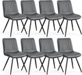 Dining Chairs Set of 8, Modern Dining Chairs with Thick Cushions, PU Leather Upholstered Kitchen Dining Room Chairs with Metal Legs for Dining Living Room (Dark Grey)