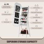 6 LED Mirror Jewelry Cabinet - Wall/Door Mounted Jewelry Armoire with Large Capacity - Lockable Tall Hanging Organizer - Cosmetic Storage & Gift Idea - White