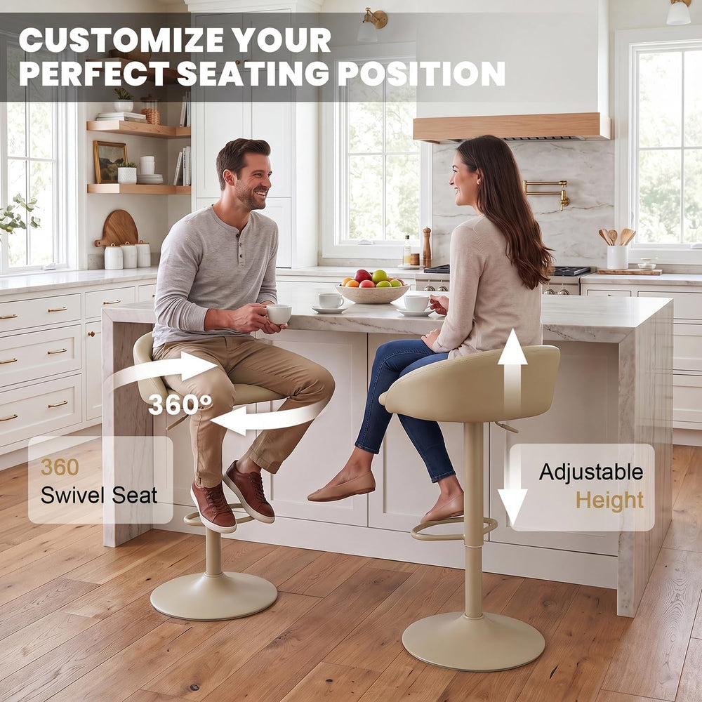 YOUNUOKE Bar Stools Set of 2 Modern Swivel Bar Stools, Khaki | PU Leather Adj...