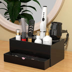 NIUBEE Hair Tool Organizer, Black Acrylic Hair Dryer and Styling Organizer with Drawer, Bathroom Countertop Blow Dryer Holder, Vanity Caddy Storage Stand for Accessories, Makeup, Toiletries