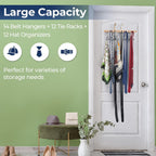 Ohuhu 3 in 1 Belt Hanger Tie Rack Hat Organize for Closet Storage with 14 Belt Slots 12 Tie Hangers 12 Hat Clips Wall Mount Belt Display Space Saver for Men Women Belt Tie Hat Accessories