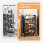 5-Tier Rolling Kitchen Cart with Drawers - Kitchen Storage Cart on Wheels,Pantry Snack Cart,Fruit and Vegetable Storage Cart with Wood Top,Rolling Utility Cart for Potato and Onion Storage