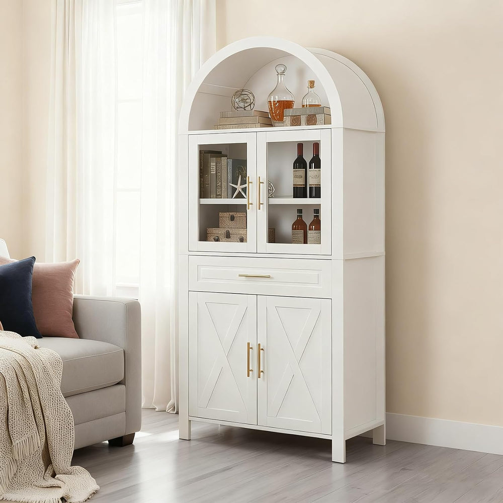 Freestanding Arched Kitchen Pantry Cabinet, 70.8" Tall Kitchen Pantry w/...
