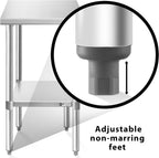 KUTLER Stainless Steel Table 30 x 18 Inches, NSF Heavy Duty Commercial Kitchen Prep and Work Table with Undershelf for Restaurant, Hotel, Home