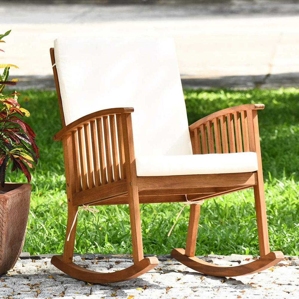 Tangkula 2 PCS Outdoor Acacia Wood Rocking Chair, Wooden Rocker w/Detachable ...