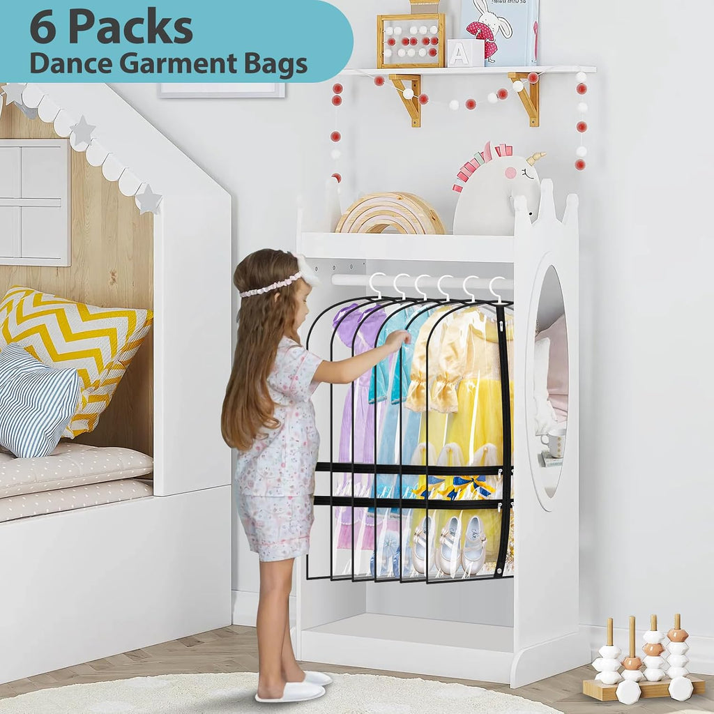 SLEEPING LAMB 6 Packs Clear Dance Garment Bags for Dancers with 4 Pockets, 40" Kids Dance Costume Garment Bag for Travel and Dance Competition, Hanging Clothes Storage for Dress, Uniform, Black