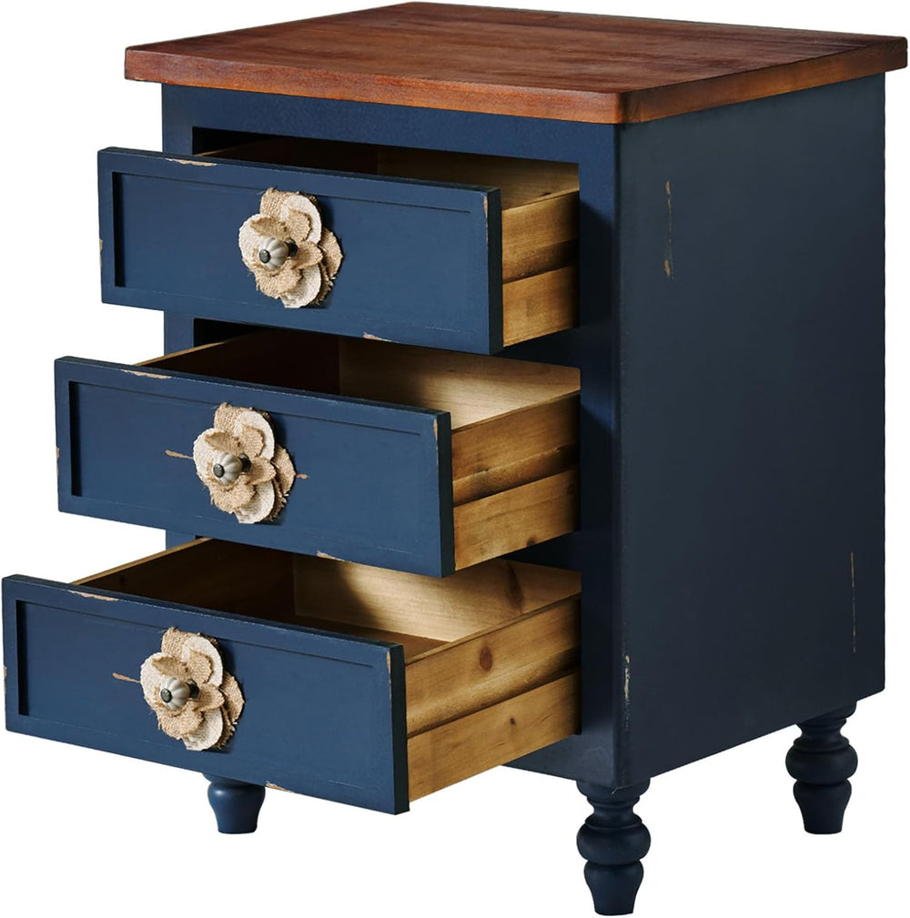 Vintage Farmhouse End Table with Floral Knobs – 19" Rustic Nightstand wi...