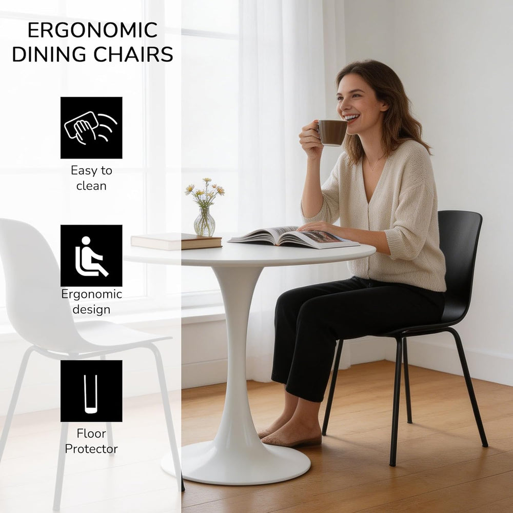 LSSBOUGHT Modern Dining Chairs Set of 4, Mid-Century Plastic Kitchen Chairs w...