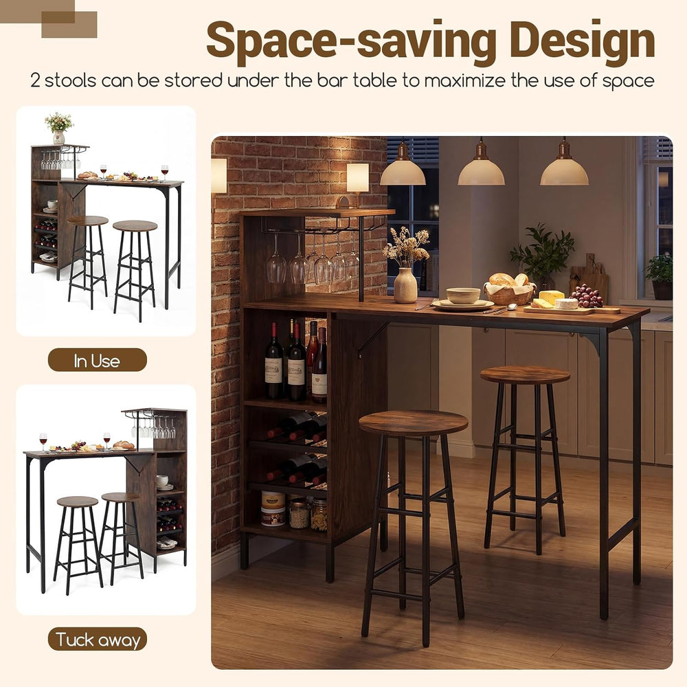 Giantex 3 Pieces Bar Table and Stools Set, Bistro Table Set with Glass Holder...